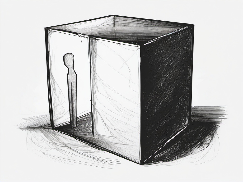 drawing of a person trapped in a box, representing anxiety  minimal rough sketch scribbles,doodles,black and white