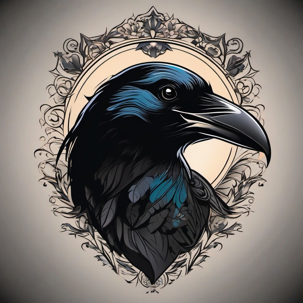 black crow tattoo  simple vector color tattoo