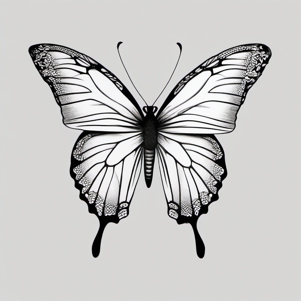 butterfly side tattoo  simple color tattoo,white background,minimal