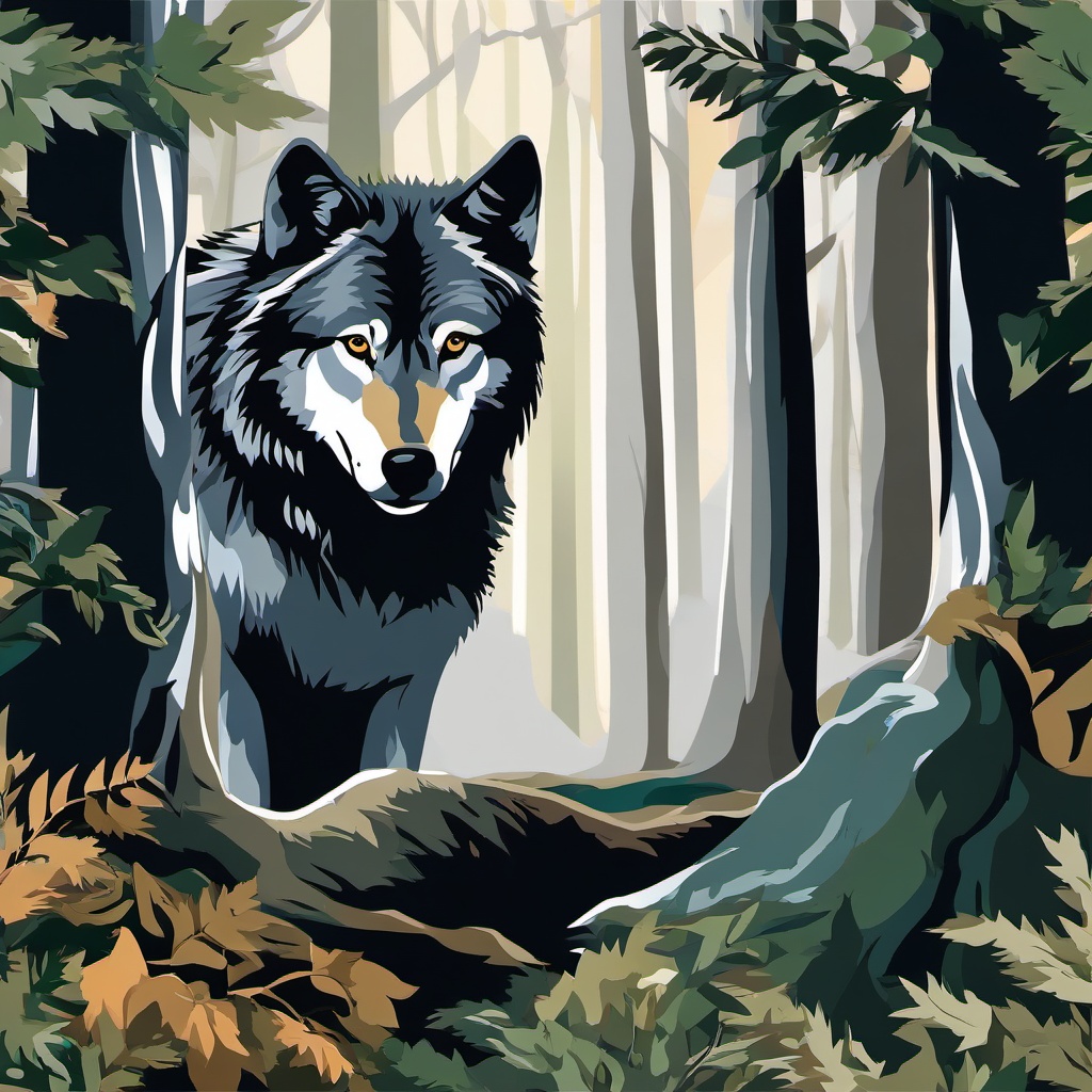 Wolf clipart - wolf peeking through trees  clipart