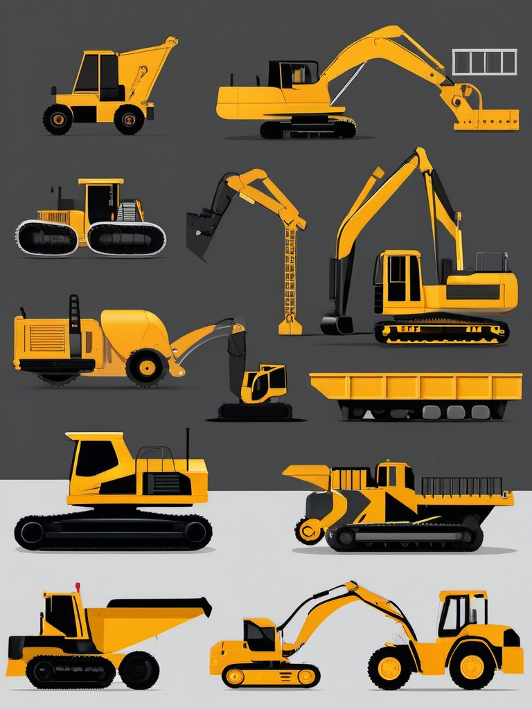 Heavy Machinery clipart - Various heavy construction machinery., ,vector color clipart,minimal