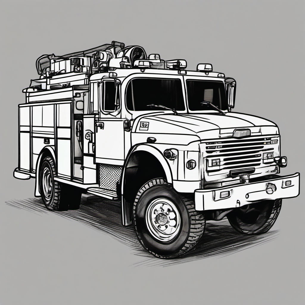 drawing of a fire truck  minimal rough sketch scribbles,doodles,black and white