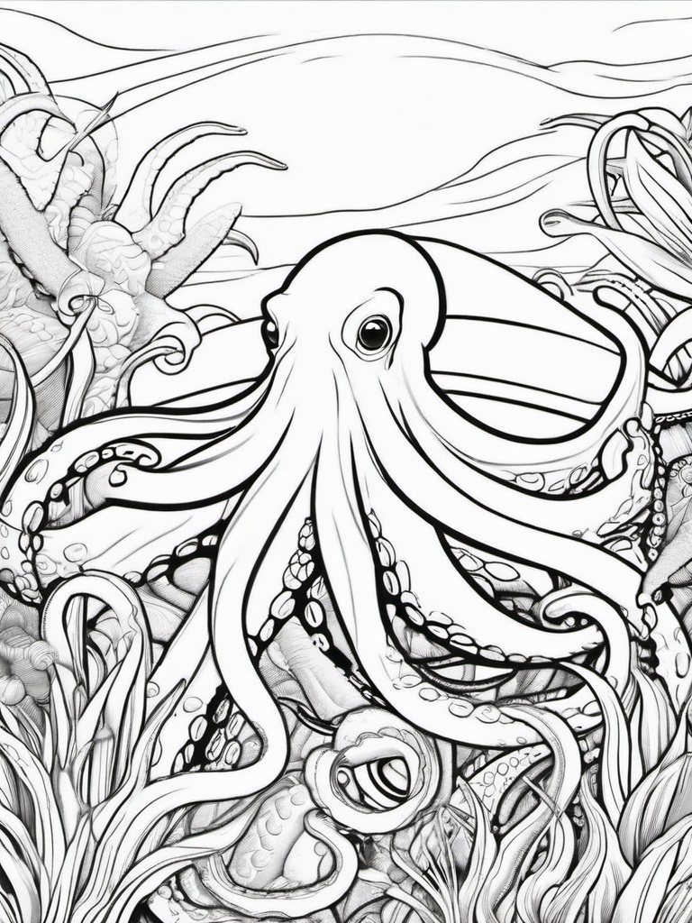 Octopus Coloring Pages - Octopus with a shark  simple coloring pages