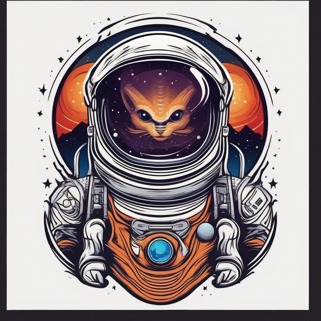 Astronaut Alien Tattoo - Blend the realms of space exploration and extraterrestrial beings in an astronaut and alien tattoo.  simple color tattoo,vector style,white background