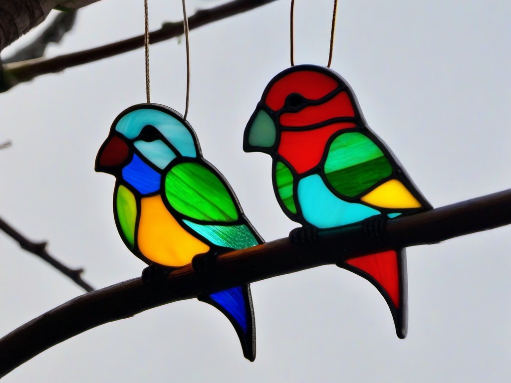 Stained Glass Lovebird - Pair of colorful lovebirds  