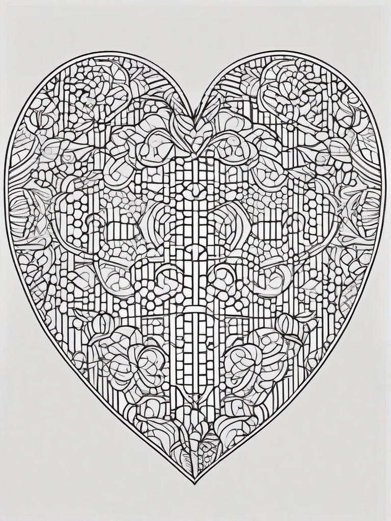 Heart Pattern Coloring Pages - Intricate Hearts in Repeating Patterns  minimal black outline printable sheet, coloring page