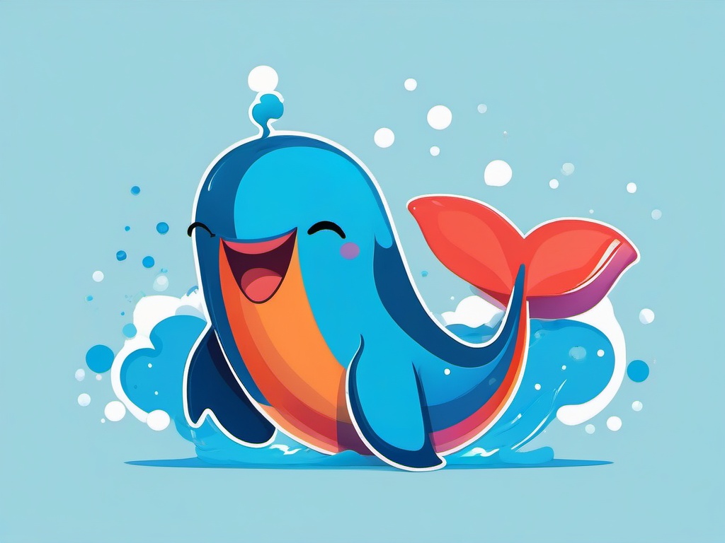 Whale clipart - cartoon whale with a big smile and splashes  color,minimalist,vector clipart