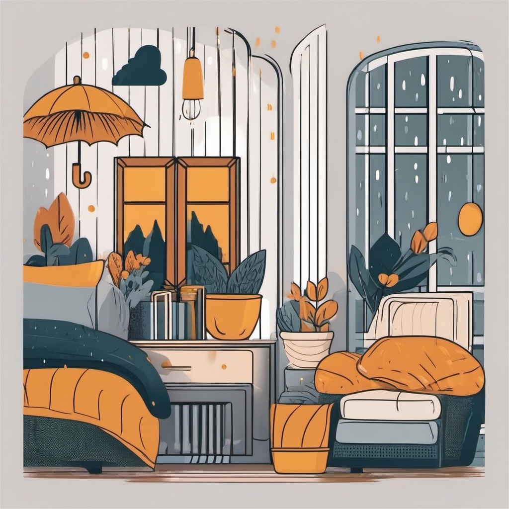 Rainy Day Coziness clipart - Cozy moments on a rainy day, ,vector color clipart,minimal