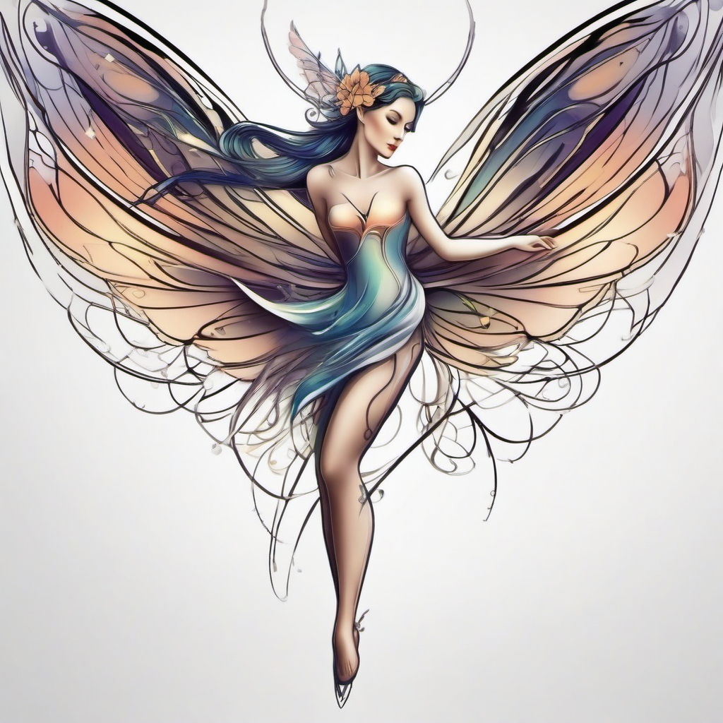 Fairy Tattoo: Air Sylph  simple color tattoo style,white background