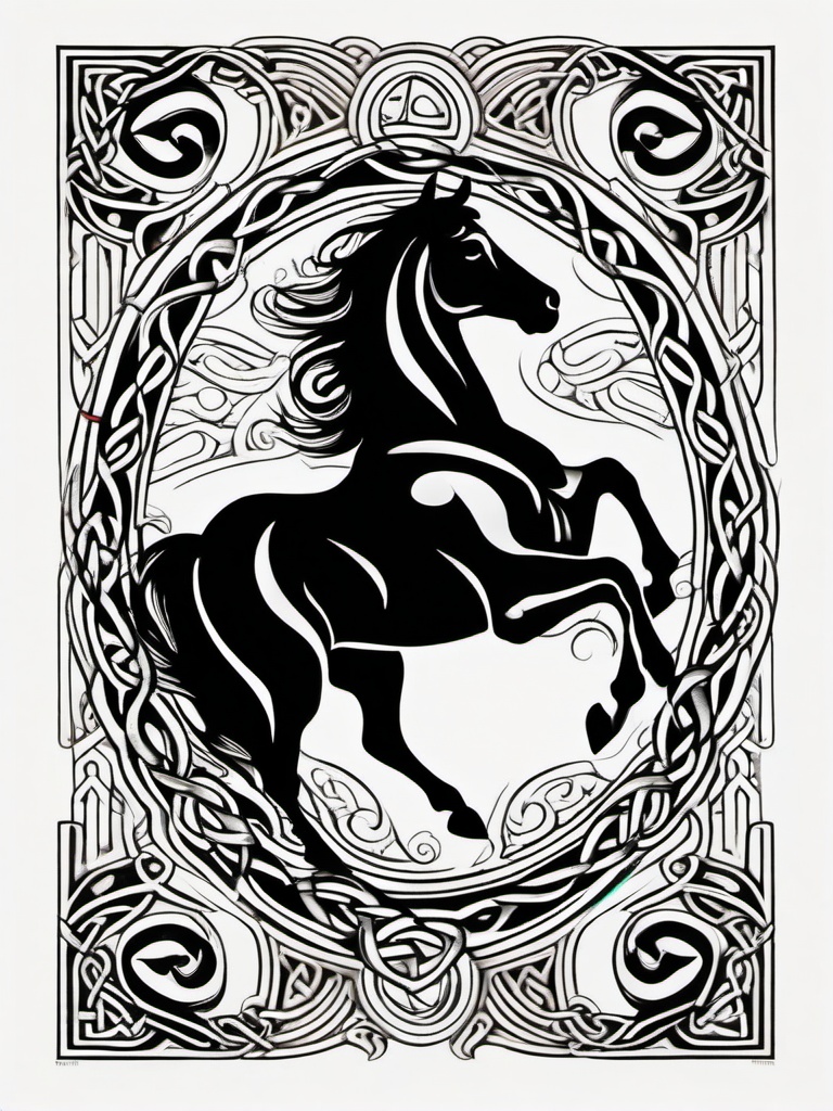 Celtic Horse Tattoo - Explore Celtic symbolism with a horse tattoo, incorporating intricate knots and patterns to create a design that celebrates the rich cultural heritage.  simple tattoo,minimalist,white background