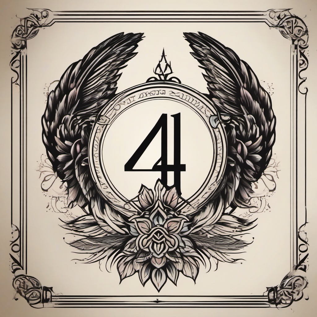 444 Angel Number Tattoo-Exploring the mystical with a tattoo featuring the 444 angel number, symbolizing protection, guidance, and spiritual alignment.  simple vector color tattoo