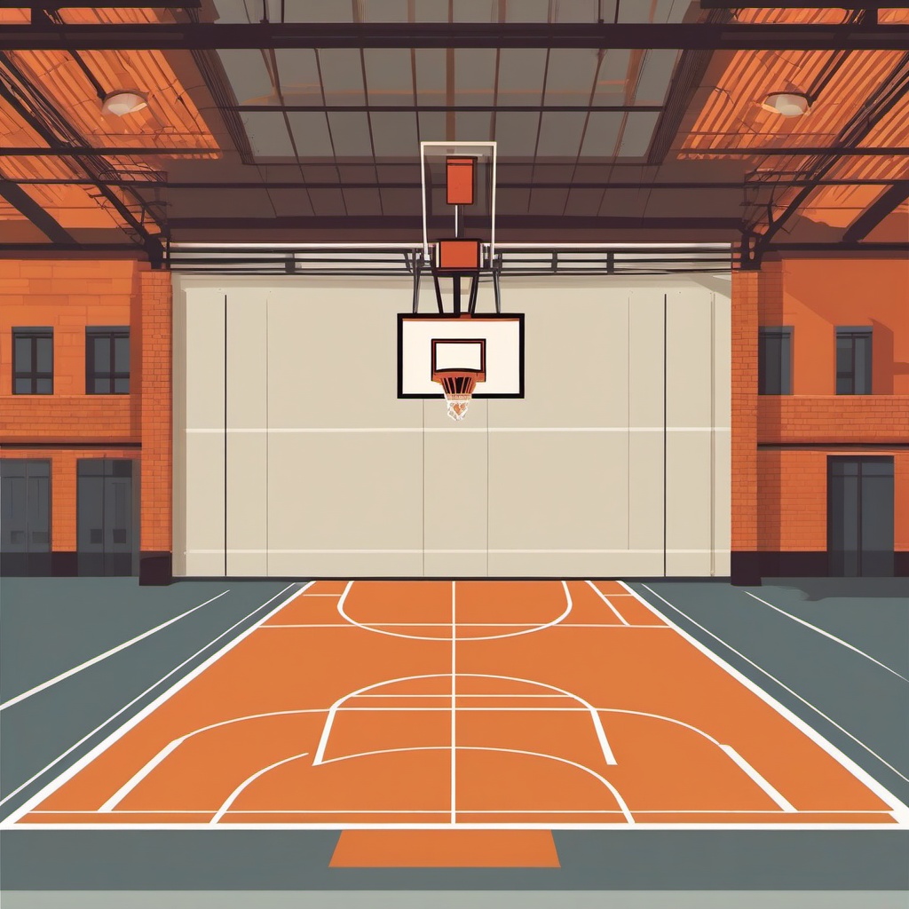 Basketball Court Clipart - A basketball court ready for a game.  color vector clipart, minimal style