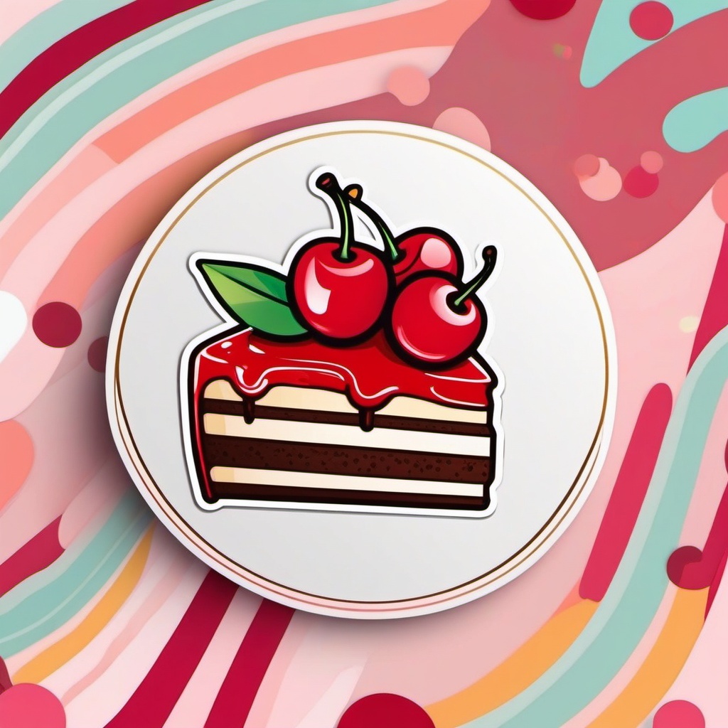 Cake Slice with Cherry Sticker - Cake slice adorned with a cherry, ,vector color sticker art,minimal