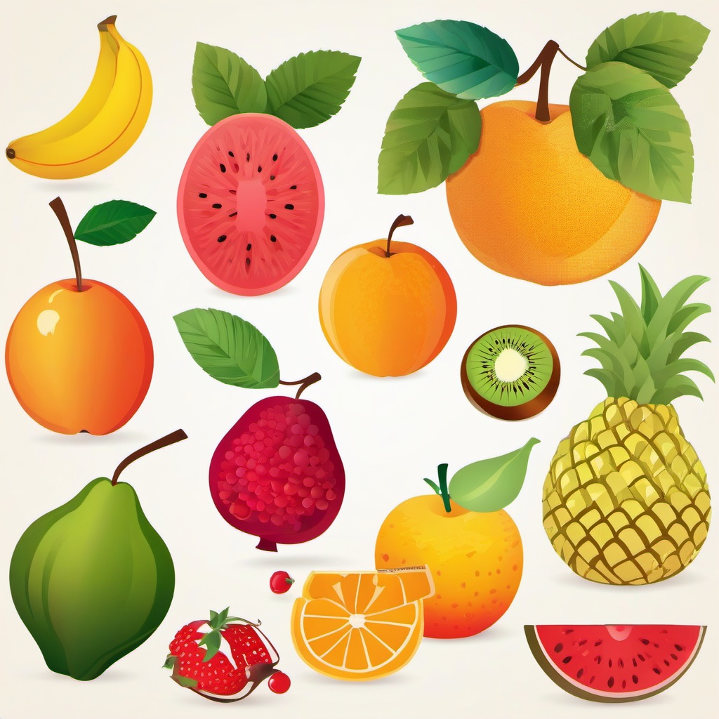 Fruit clipart - fruits with varying textures and colors  