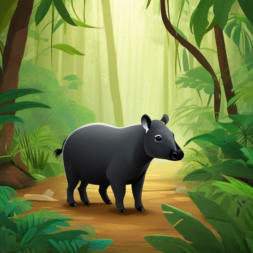 Tapir cartoon - Tapir exploring the rainforest floor  