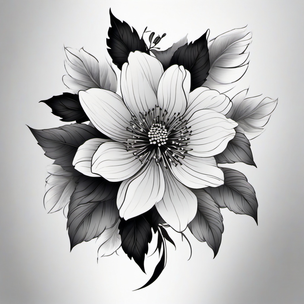 Black and Grey Japanese Flower Tattoos - Black and grey Japanese flower tattoos.  simple color tattoo,white background,minimal