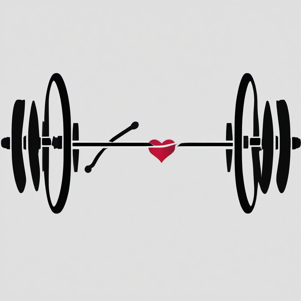 Barbell Heartbeat Tattoo - Showcase your passion for fitness with a tattoo featuring a heartbeat line and a barbell.  simple vector color tattoo,minimal,white background