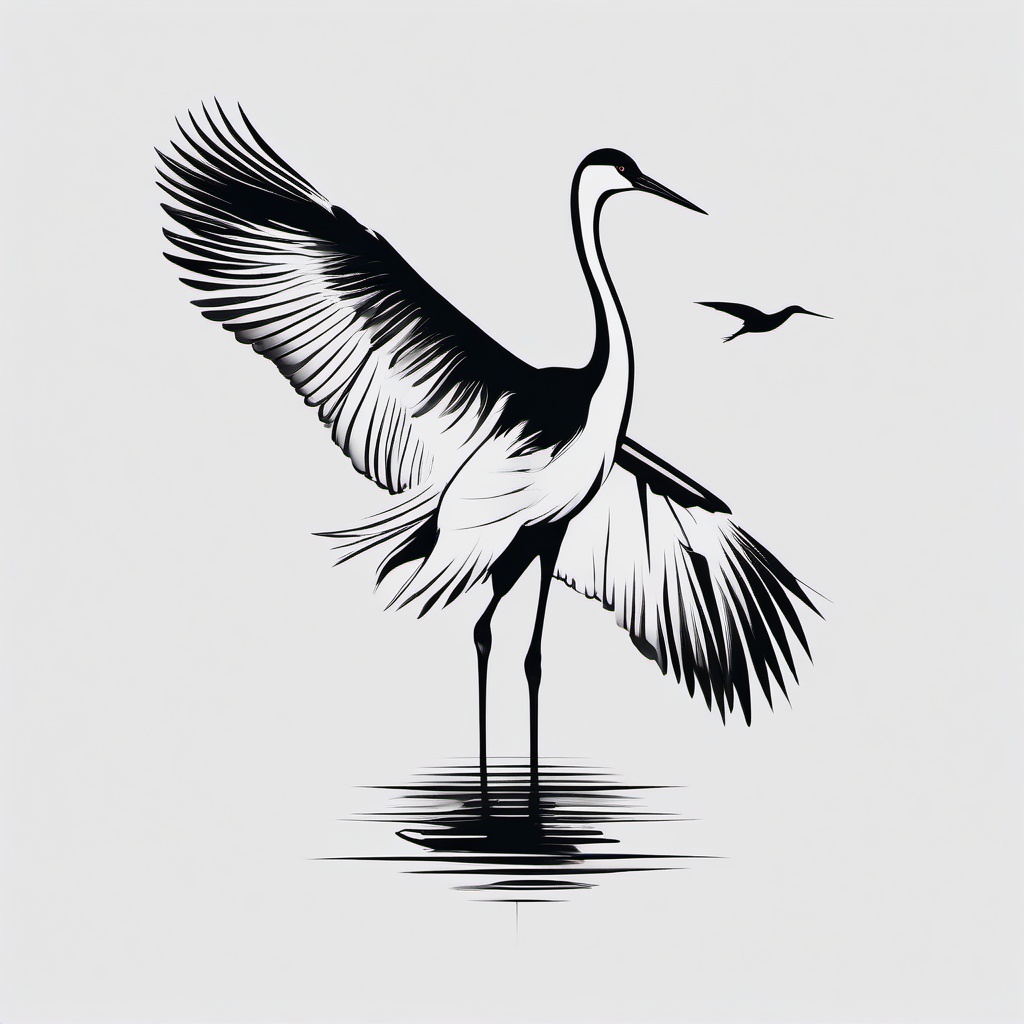 Crane Bird Tattoo - Elegant crane tattoo  minimalist tattoo design, white background