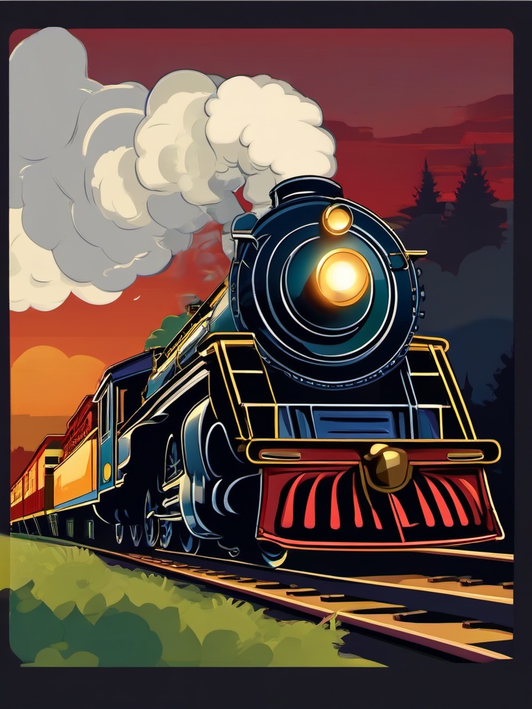 Train clipart - steam locomotive chugging along the tracks  