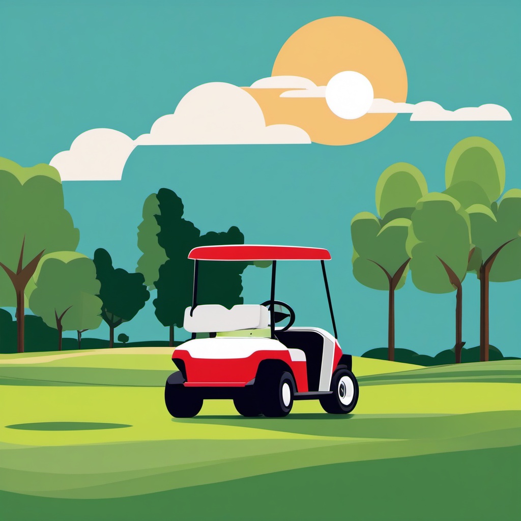 Golf Cart at Course Clipart - A golf cart on the golf course.  color vector clipart, minimal style