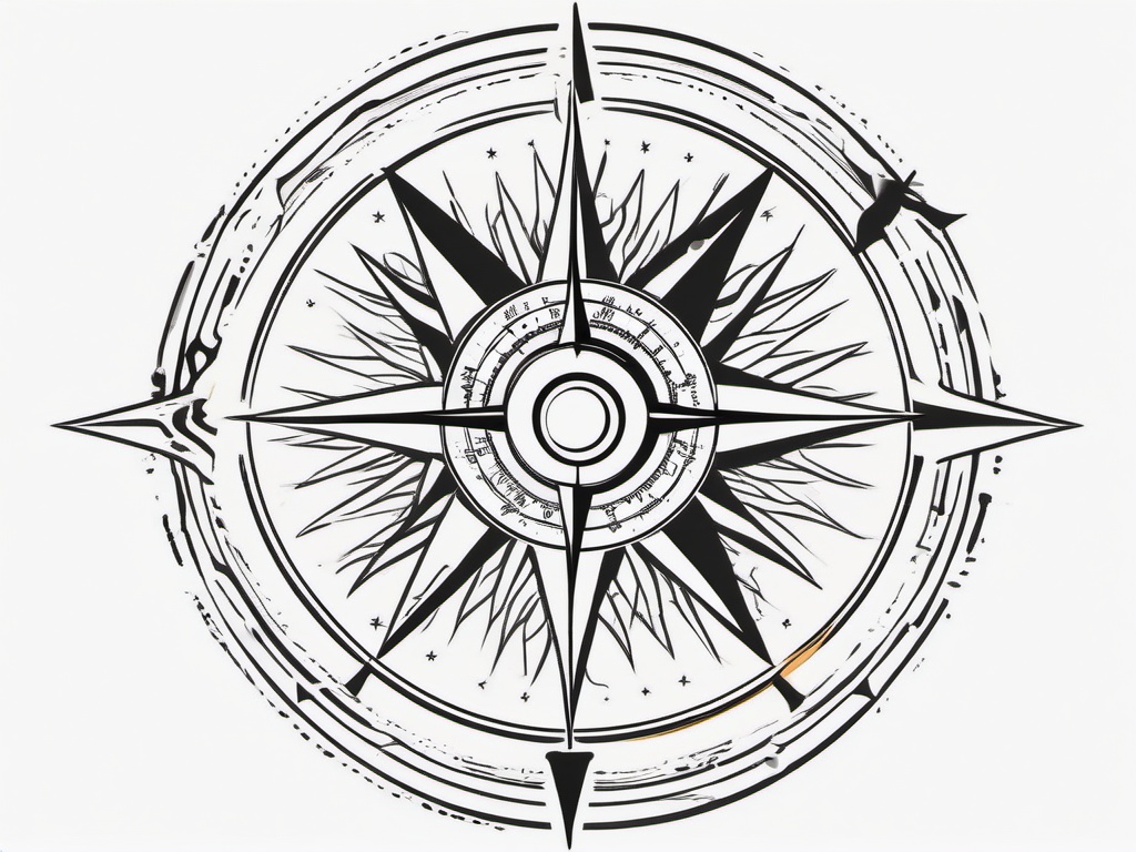 Compass and Sun Tattoo - Compass tattoo with sun elements.  simple vector tattoo,minimalist,white background