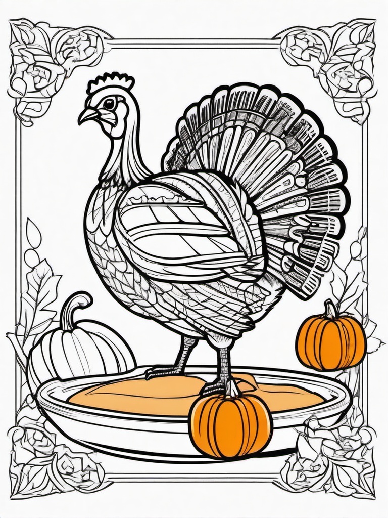 Turkey with a Pumpkin Pie Coloring Pages - Festive Turkey and Delicious Pumpkin Pie  minimal black outline printable sheet, coloring page