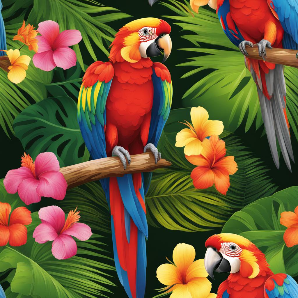 parrot clipart - a brilliantly hued parrot perched on a tropical tree, amidst the vibrant amazon rainforest 