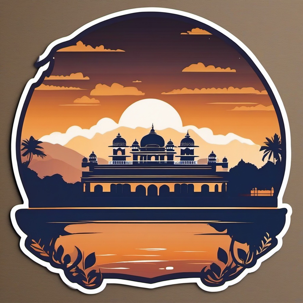 Udaipur Lake Palace sticker- Romantic palace on Lake Pichola in Rajasthan, India, , sticker vector art, minimalist design