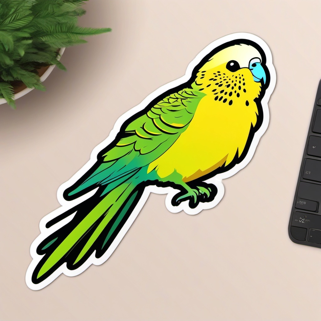 Budgerigar Sticker - A playful budgerigar with bright green and yellow feathers, ,vector color sticker art,minimal