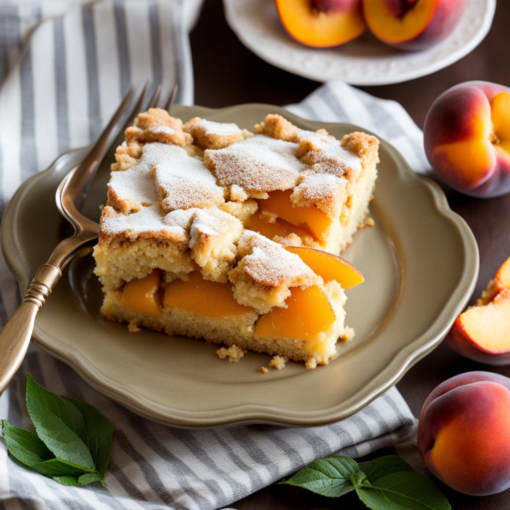 peach cobbler cake with a crumbly crust, savored at a southern-style family dinner. 