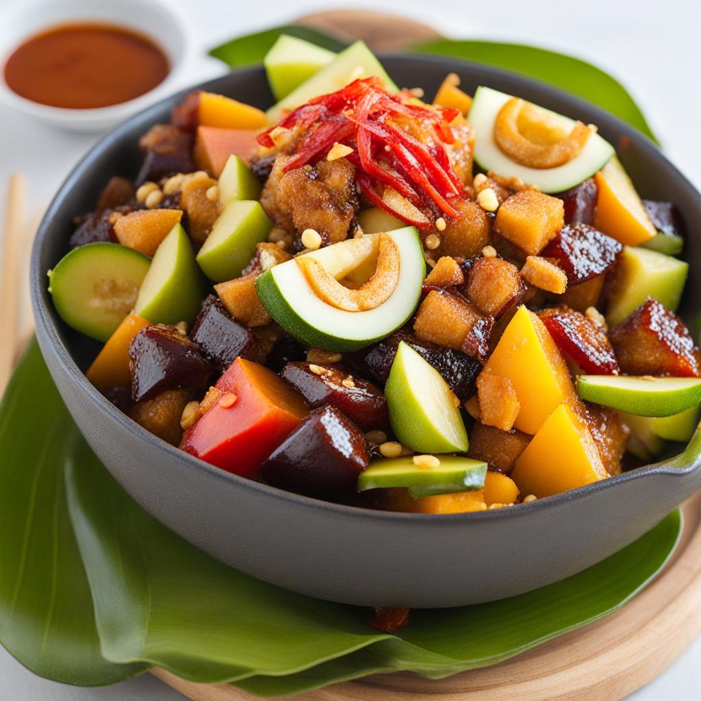 rojak, a fruit and vegetable salad with a sweet and spicy dressing (popular in malaysia). 