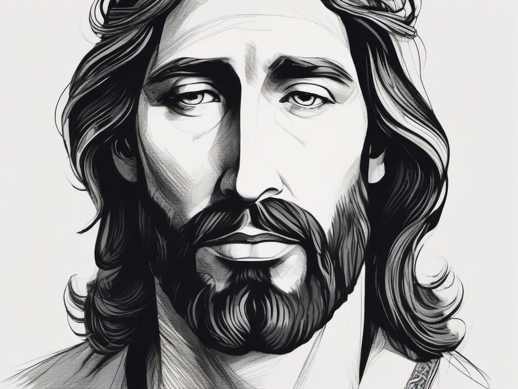 drawing of a serene Jesus portrait  minimal rough sketch scribbles,doodles,black and white