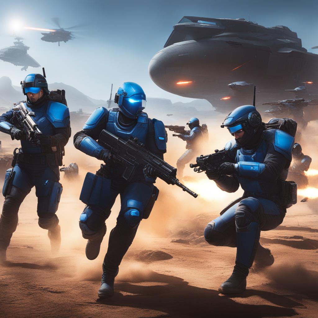 blue archive's heroes engage in tactical warfare on a futuristic battlefield. 