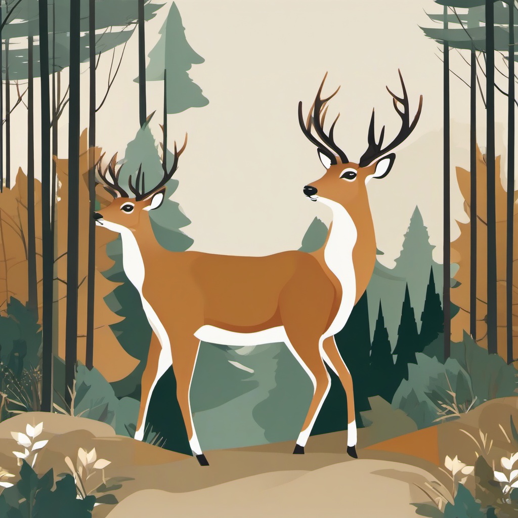 Deer clipart - cartoon deer standing in a forest  color,minimalist,vector clipart