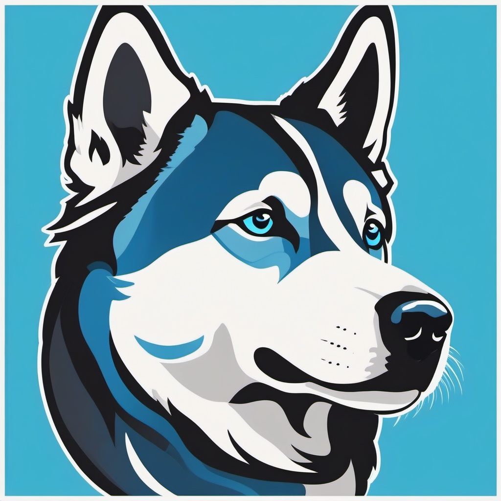 Siberian Husky Clip Art - Siberian husky with striking blue eyes,  color vector clipart, minimal style