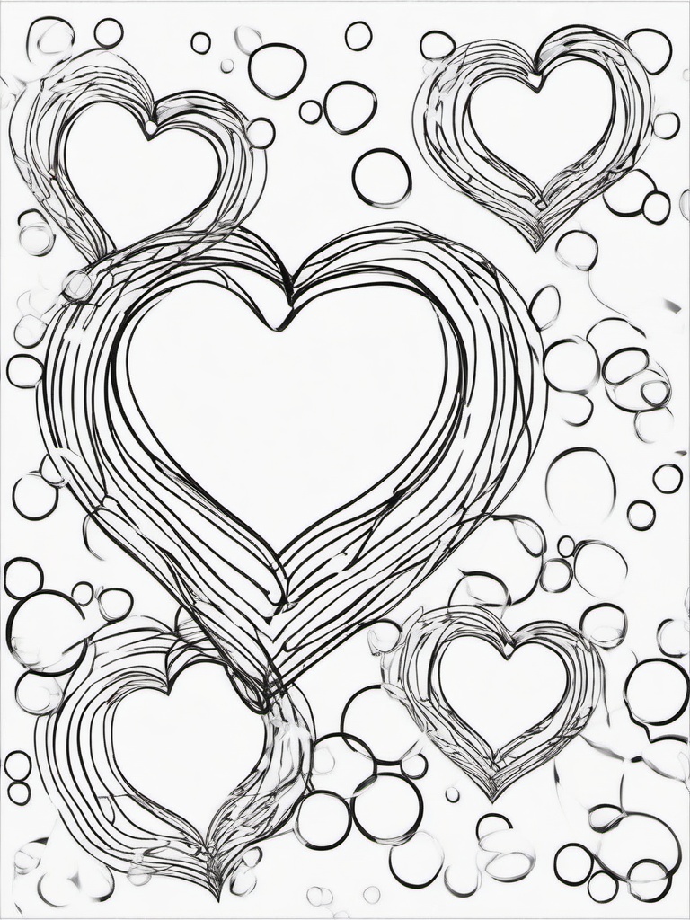 Heart and Bubbles Coloring Pages - Hearts Surrounded by Floating Bubbles  minimal black outline printable sheet, coloring page