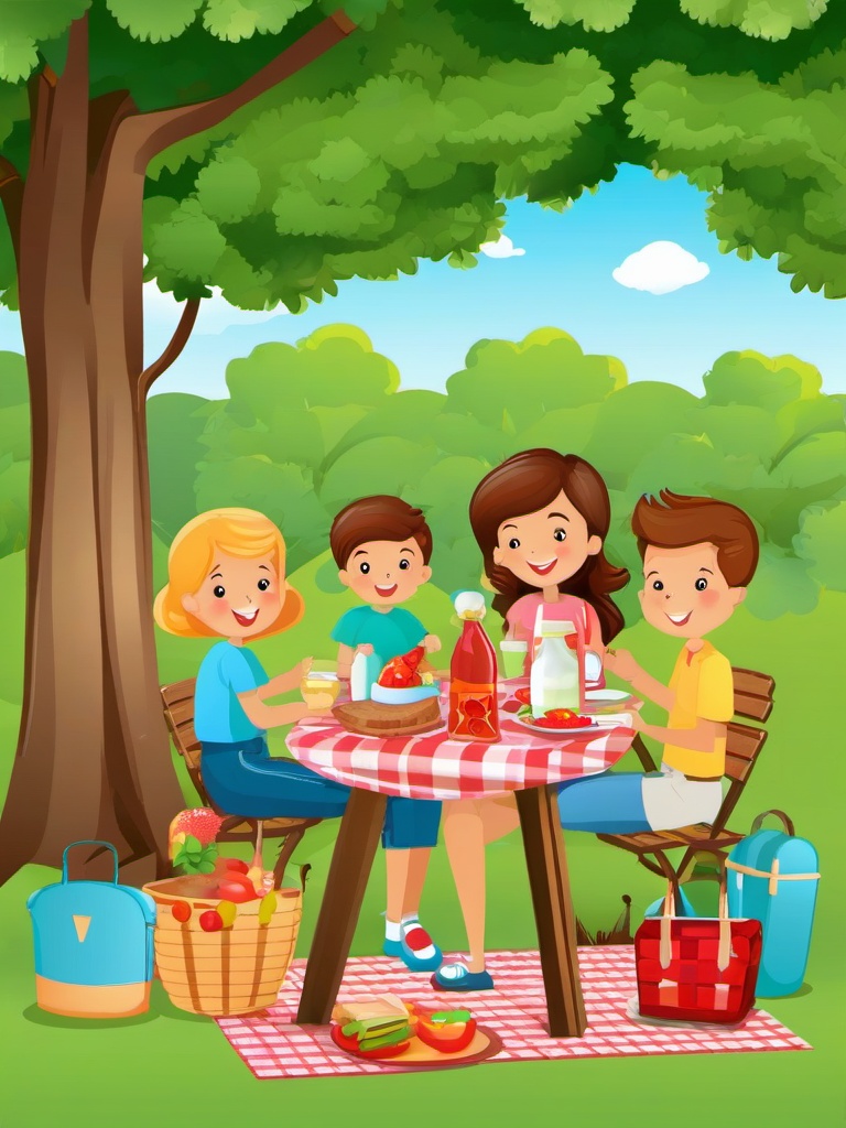 Family clipart - family having a picnic in the park  