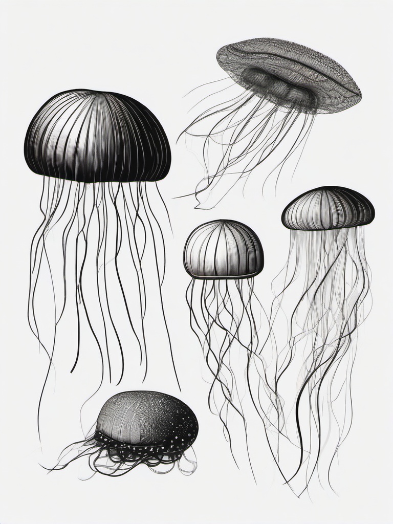 drawing of jelly fish  minimal rough scribbles,doodles,black and white