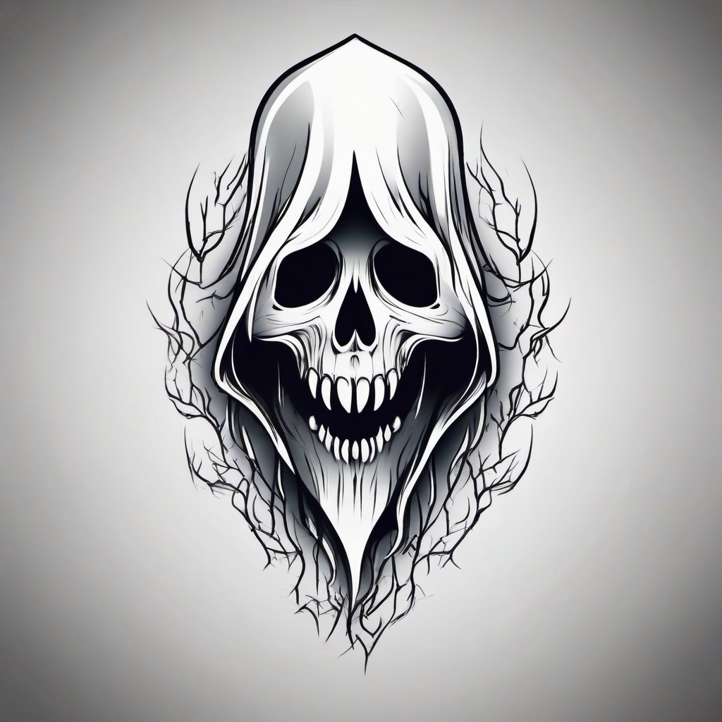 Scary Ghost Tattoo - Tattoo featuring a scary or spooky ghost design.  simple color tattoo,minimalist,white background