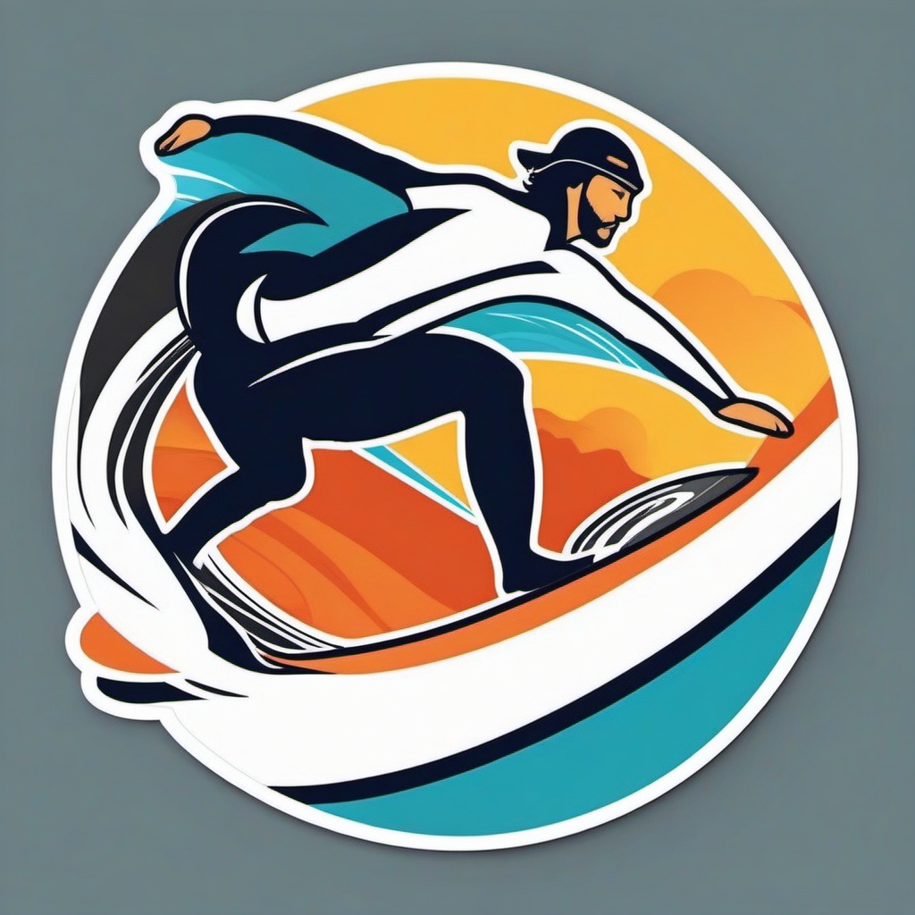 Surfer Sticker - Surfer riding the waves, ,vector color sticker art,minimal