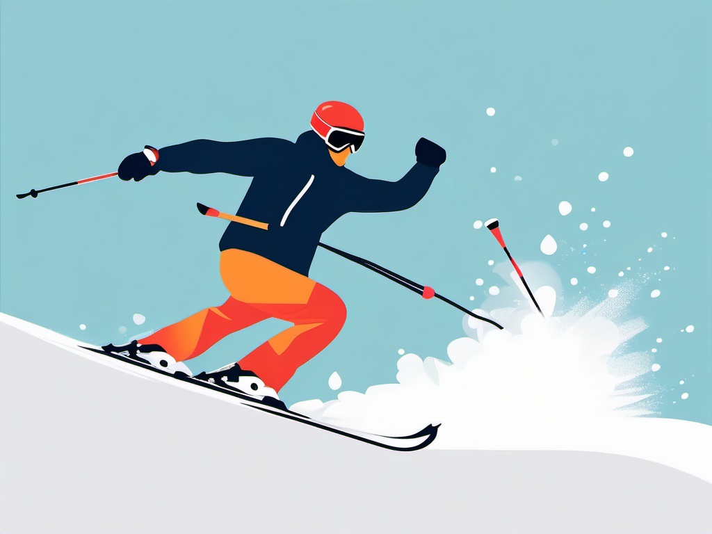 Snow Skiing Mogul Run Clipart - Skiers tackling a mogul run.  color vector clipart, minimal style