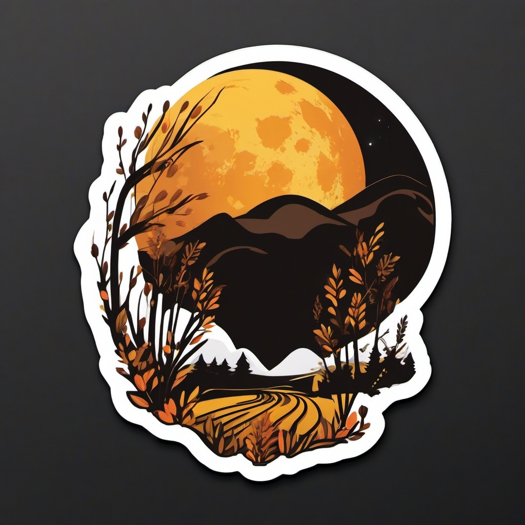 Harvest Moon Sticker - Celebrate the bounty of fall with this enchanting sticker featuring a full harvest moon, , sticker vector art, minimalist design