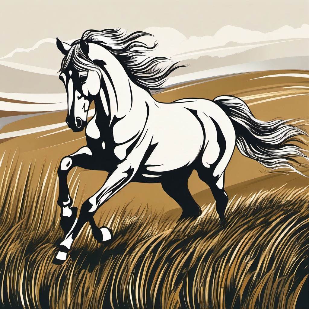 Horse Clipart in a Field,Elegance in motion, the horse galloping freely in a vast field, symbolizing freedom and grace. 