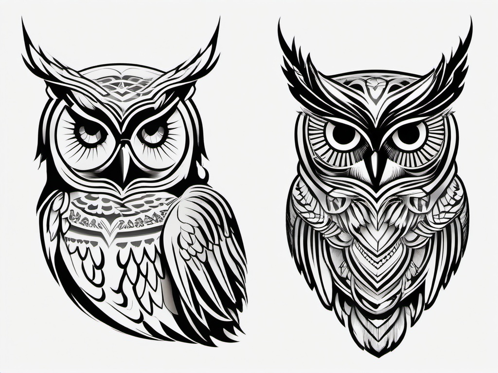 Wise Owl Tattoo - Symbolize wisdom and insight with a tattoo featuring a wise and knowing owl.  simple color tattoo,vector style,white background