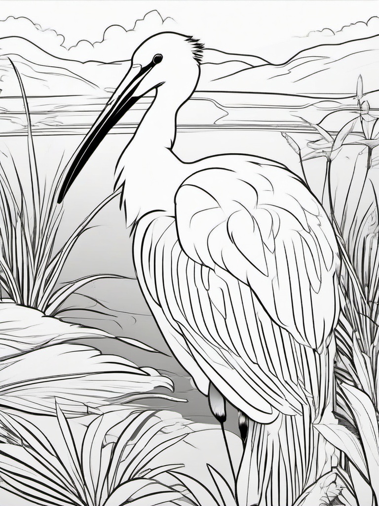 Spoonbill Coloring Pages - Unique Beak Marsh Bird  minimal black outline printable sheet, coloring page