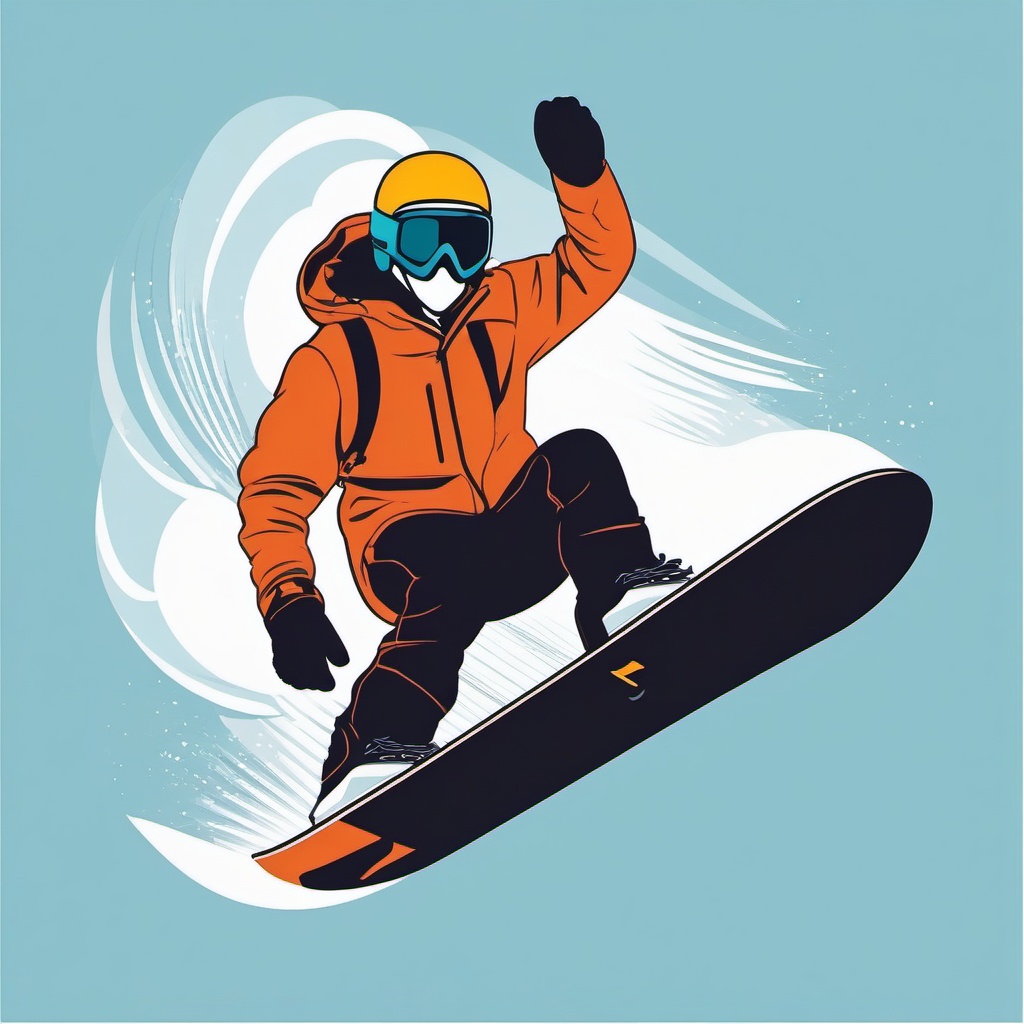 Snowboarding Halfpipe Clipart - A snowboarder executing tricks in a halfpipe.  color vector clipart, minimal style