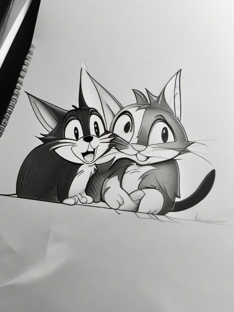 pencil drawing of tom and jerry  minimal rough sketch scribbles,doodles,black and white