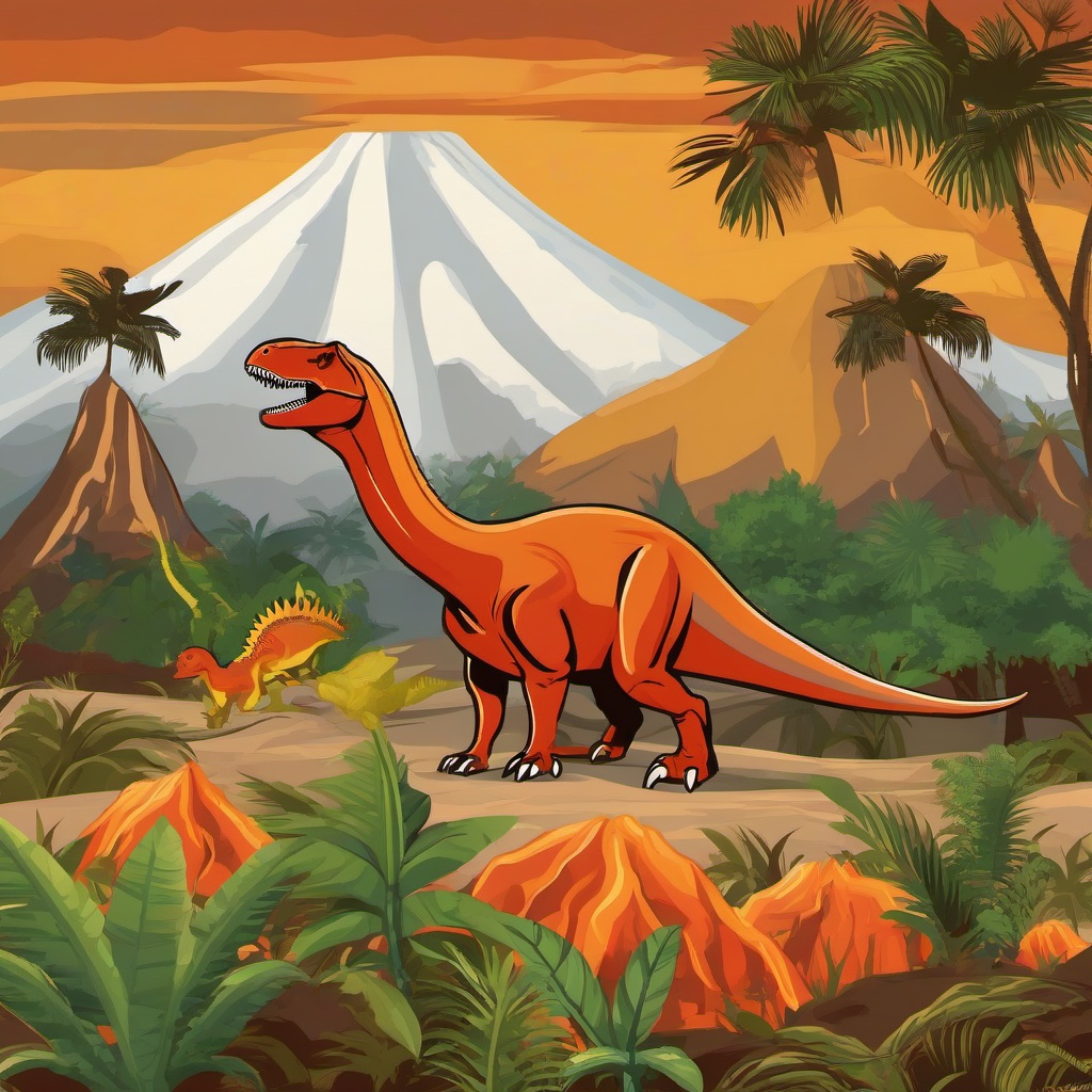 Dinosaur clipart - dinosaur surrounded by volcanoes  