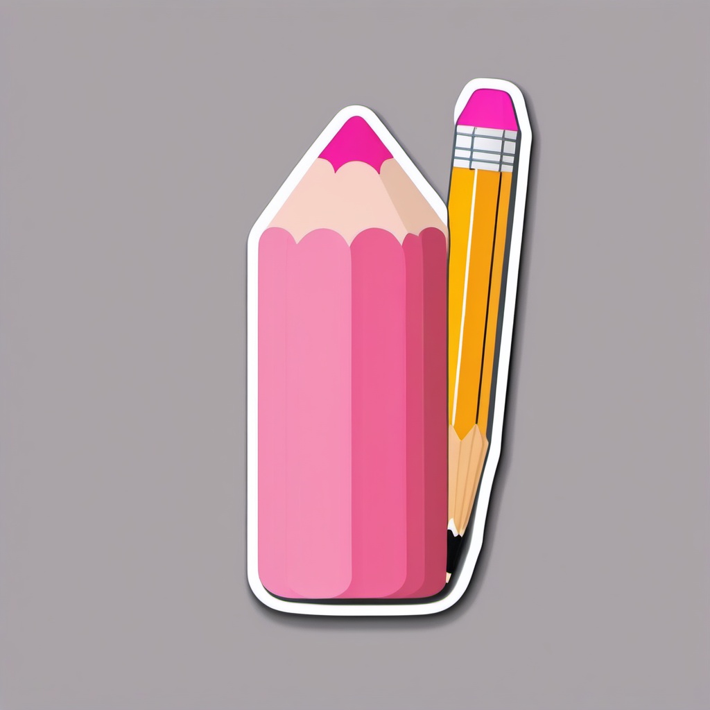 Pencil and Eraser Sticker - Pencil next to a pink eraser, ,vector color sticker art,minimal