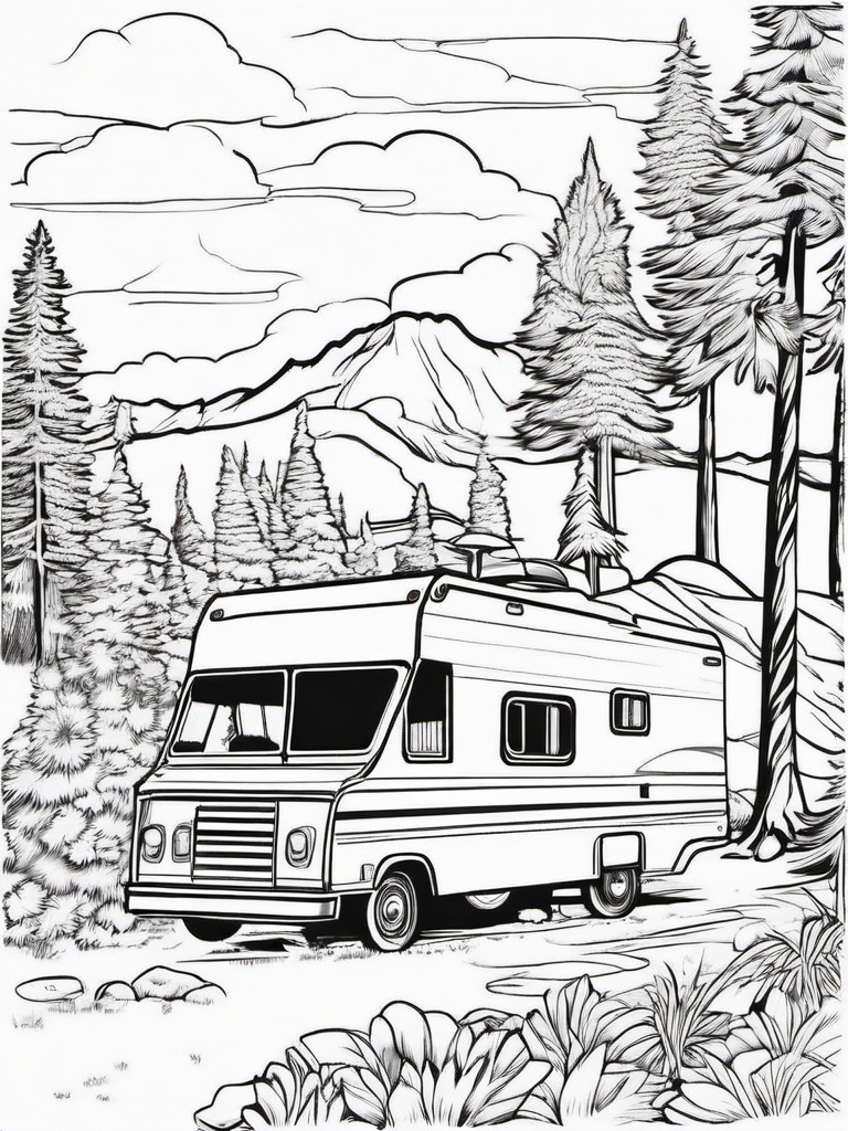 House Coloring Pages - Mobile home parked in a scenic campground  simple coloring pages